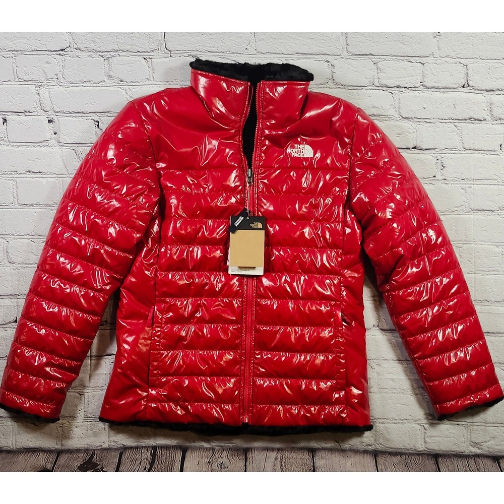 NWT The North Face Reversible Mossbud Swirl Jacket Red Black Puffer Fleece Small